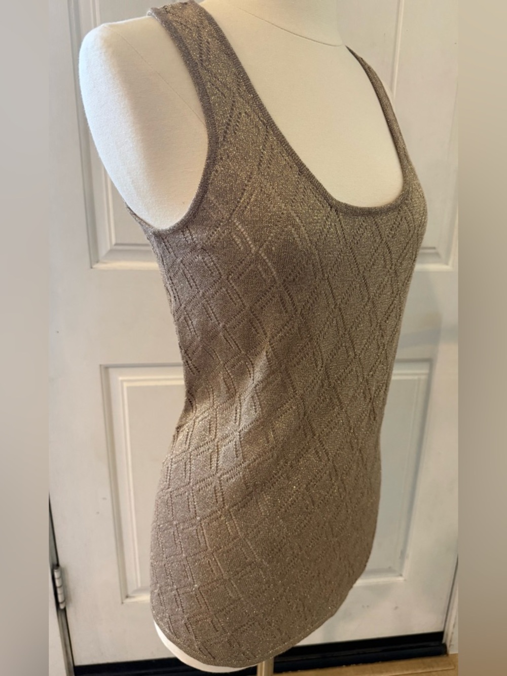 Y2K Xhilaration long and lean sheer tank gold Shimmer Taupe Knit ramie blend XL